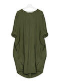 Womens Dresses Pocket Loose Dress Ladies Crew Neck