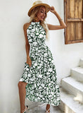 FLORAL SLING SLEEVELESS HALTER NECK DRESS