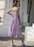 WOMEN STRAPS BUTTON-UP PRINT DRESS