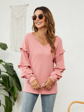 WOMEN V-NECK LANTERN SLEEVE TOP