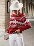 RED ROUND NECK CHRISTMAS SNOWFLAKE SWEATER