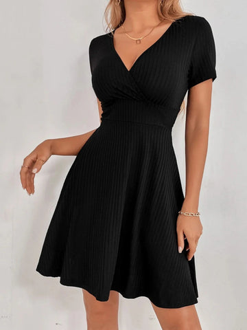 SEXY BACKLESS V-NECK RUFFLED DRESS