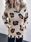 LEOPARD PRINT HOODED HOLES SWEATER