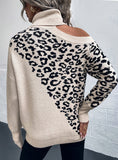 COLLAR LEOPARD PRINT SEXY SWEATER