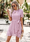 SOLID COLOR ROUND NECK DRESS