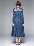 EMBROIDERED DENIM SLIM WAIST DRESS