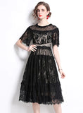ROUND NECK BLACK LACE SHORT SLEEVE DRESS