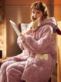 PINK THREE-LAYER QUILTED JACKET THICK WARM CORAL FLEECE