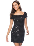 SQUARE NECK BACKLESS MINI SEQUINED DRESS