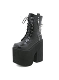 FRONT LACE-UP SQUARE TOE HIGH HEEL FEMALE BOOTIES