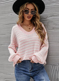V-NECK CASUAL STRIPED PULLOVER SWEATER