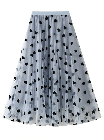 HIGH WAIST FLUFFY GAUZE FLOCKING SKIRT