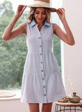 SLEEVELESS LAPEL BUTTON CARDIGAN DRESS