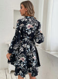V-NECK LONG SLEEVE PRINTED DRESS