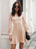 SATIN BUBBLE SLEEVE LONG SLEEVE DRESS