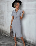 SHIRT COLLAR BUTTON CASUAL DRESS