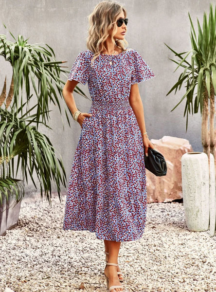 SUMMER PRINT SHORT-SLEEVED DRESS