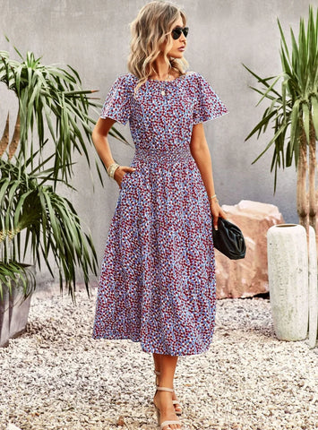 SUMMER PRINT SHORT-SLEEVED DRESS