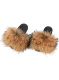 WIDER FUR WOMEN FASHION SLIDES NEW REAL RACCOON FUR SLIPPERS