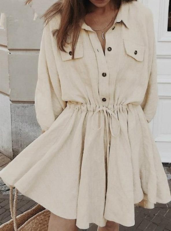 Women Mini Shirt Lantern Sleeve Sash Buttons Dresses – Ncocon