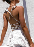 POLKA DOT WHITE RUFFLE BACKLESS SEXY MINI PARTY DRESS