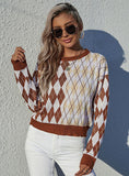 LONG-SLEEVED PULLOVER RHOMBUS SWEATER