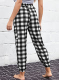 WOMEN PLAID PENCIL HIGH WAIST PANTS