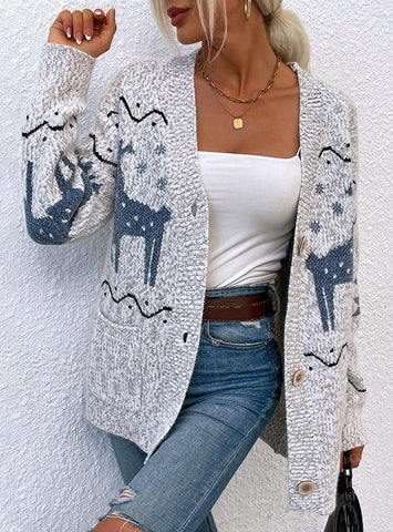 SINGLE-BREASTED CHRISTMAS DEER CARDIGAN SWEATER