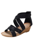 DIAMOND CROSS WEDGE SANDALS
