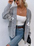 SNOWFLAKE SINGLE-BREASTED POCKET SWEATER