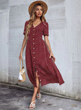 POINT V-NECK SHORT SLEEVE BUTTON DRESS