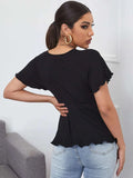 V-NECK SILM WAIST T-SHIRT SHORT SLEEVE SHIRT