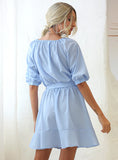 V-NECK WAIST CASUAL SHORT DRESS