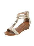 WOVEN BACK ZIPPER WEDGE SANDALS