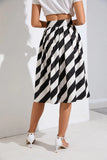 CONTRAST BLACK AND WHITE STRIPED PLEATED SKIRT
