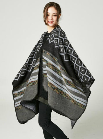 DIAMOND STRIPED SHAWL WOMEN'S DOUBLE-SIDED CLOAK