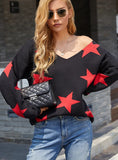 WOMEN V-NECK FIVE-POINTED STAR SWEATER