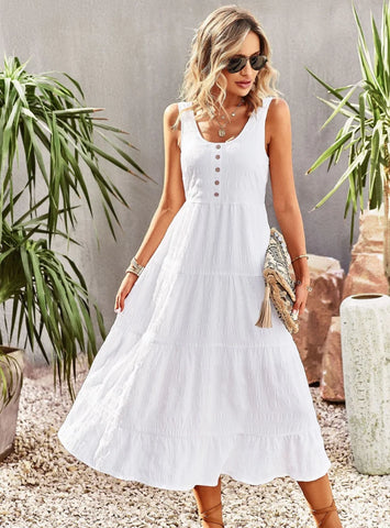 STRAP U-NECK SOLID COLOR DRESS