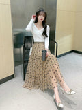 MOSAIC FLOCKING BOW GAUZE SKIRT