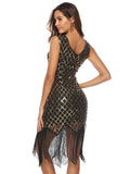 SEXY V-NECK PLAID FRINGED SEQUINED DRESS