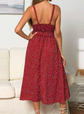 WOMEN BOW BUTTON SLEEVELESS SPAGHETTI STRAP DRESS