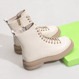 THICK-SOLED BRITISH STYLE WHITE SKINNY BOOTS