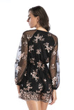 DEEP V-NECK MESH LONG SLEEVE SEQUINED JUMPSUIT