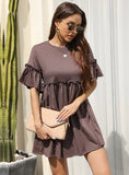 CREW NECK SHORT SLEEVE WOODEN EAR DRESS