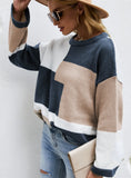 COLOR MATCHING LOOSE PULLOVER LONG SLEEVE SWEATER