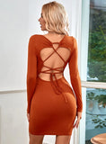 SEXY BACKLESS LONG SLEEVE DRESS
