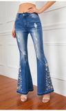 3D EMBROIDERED TROUSERS FLARED JEANS