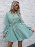 PRINTED PLAID LONG SLEEVE COLLAR DRESS