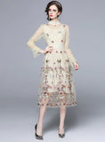 LONG-SLEEVED GAUZE EMBROIDERED DRESS