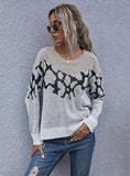 PRINT CREW NECK PULLOVER SWEATER